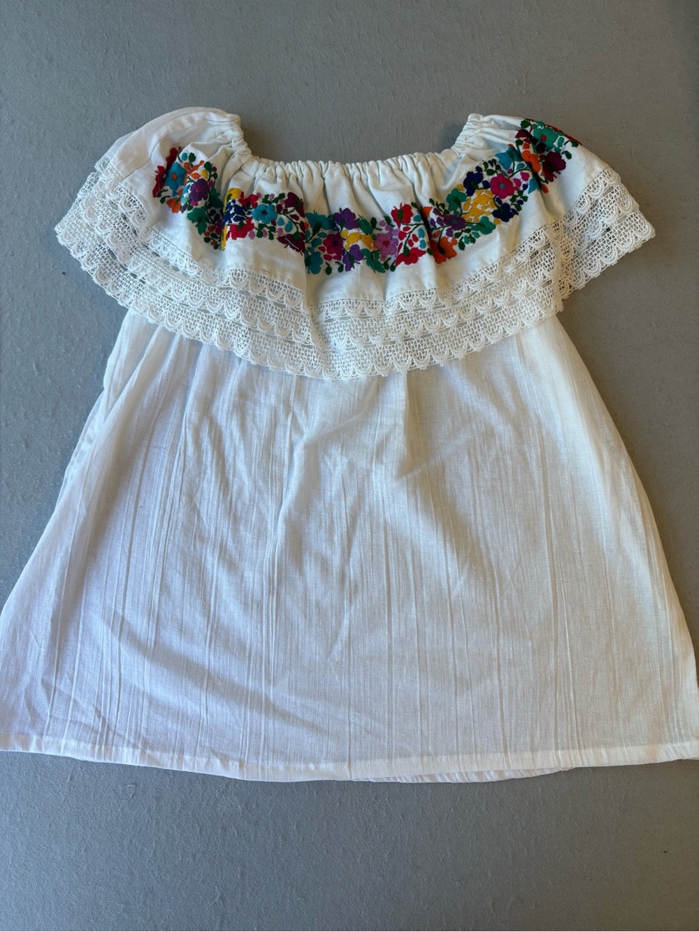 Authentic Oaxacan Mexican Embroidered Off-Shoulder Blouse White Floral Sz L - Picture 2 of 6